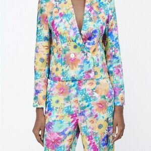 ZARA Cropped Floral Print Blazer & Matching Trousers